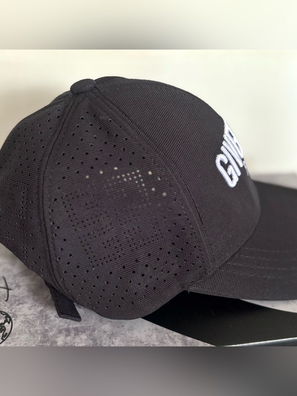 Givenchy Embroidered Cap Black White Mesh Dad Hat Buckle OSFA - Picture 3 of 9